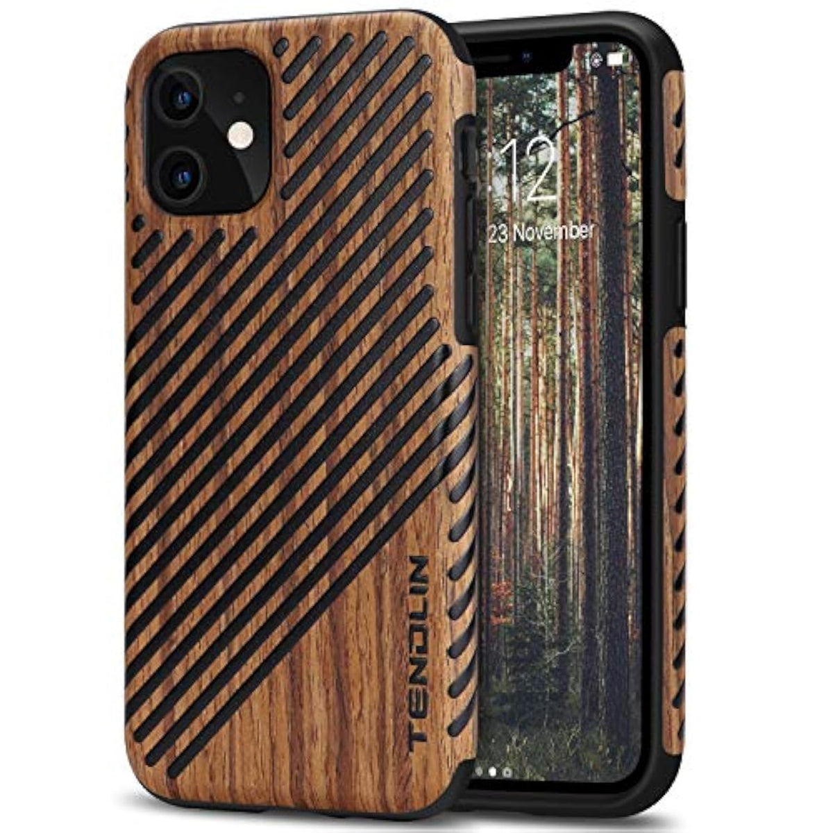 Compatible With Iphone 11 Case Wood Grain Outside Design Tpu Hybrid Case (Wood & Leather)