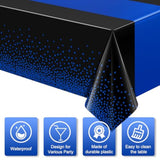 3Pcs Black And Blue Tablecloth Party Decorations,Plastic Black Table Cloth Printed Blue Table Runner Disposable Rectangle Cover For Birthday Wedding Anniversary Graduation Party,54 X108 Inch