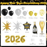 New Year 2026 Balloon Arch Black Gold Silver Confetti Party Supplies