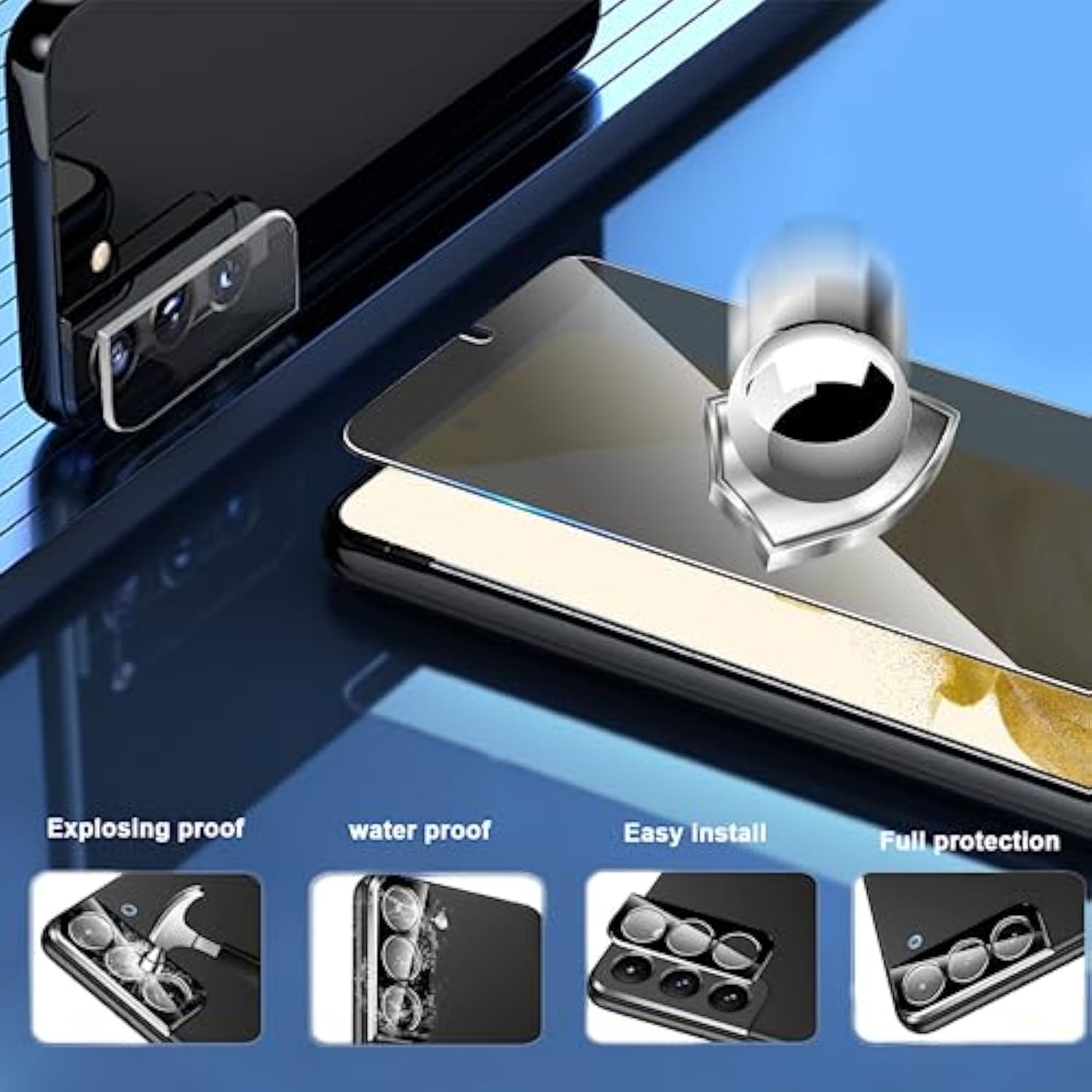 [2+2 Pack Privacy Screen Protector Compatible With Galaxy S22 5G, 2 Tempered Glass With 2 Camera Lens Protectors - Hd Clear - Bubble-Free - Anti-Spy - Scratch Resistant