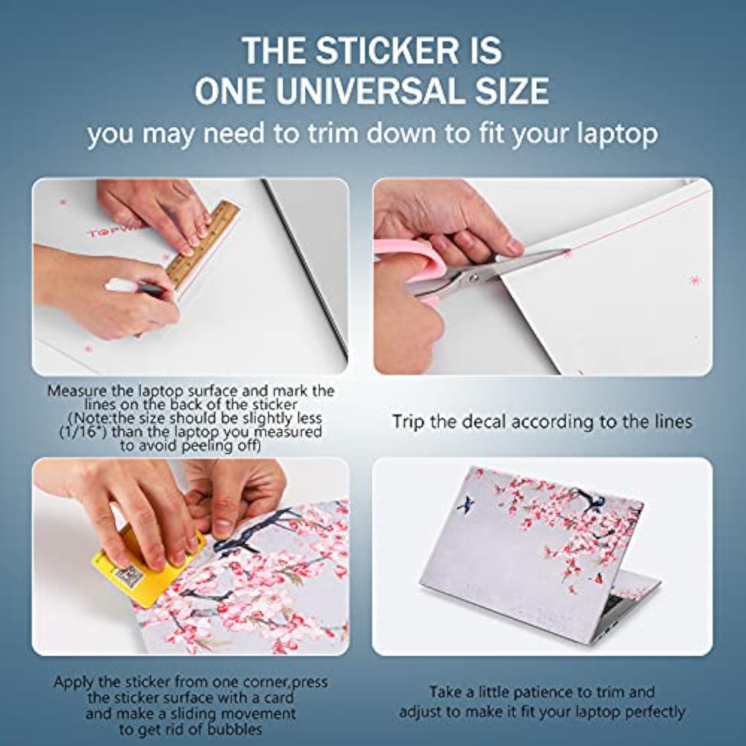 Laptop Skin Sticker Decal 15-15.6 Inches, Universal Reusable Vinyl Sticker For 12.1 13 13.3 14 15.4 Inches Netbook/Notebook Pc, Waterproof & Scratch-Resistant (Birds, Pink Flowers)
