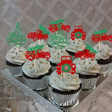 24pc Glitter Christmas Tree & Red Truck Cupcake Toppers Holiday Party Picks