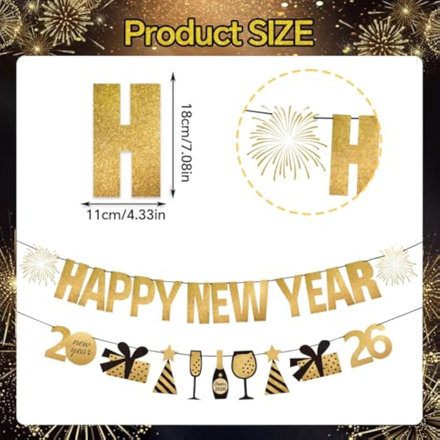 2026 Gold Happy New Year Banner for New Year Eve Party Decorations
