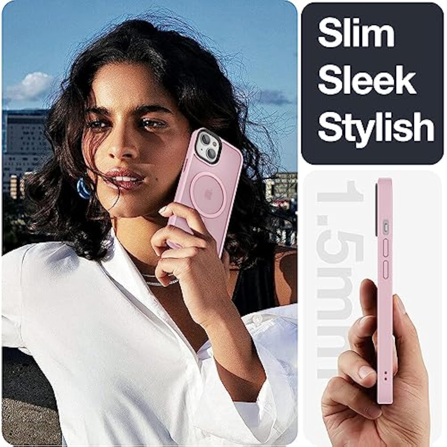 Compatible With Iphone 14/13 Case [Compatible With Magsafe & -Grade Protection] Slim Magnetic Translucent Matte Phone Case For Iphone 13/14 6.1'', Pink