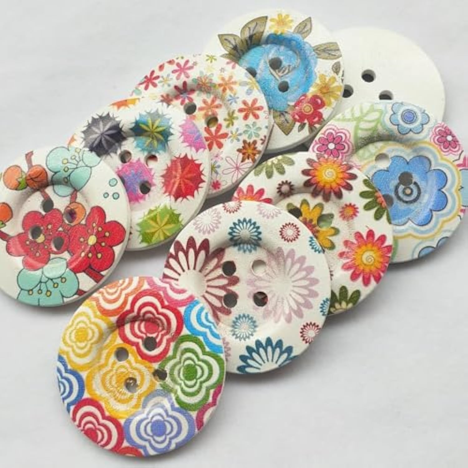 20Pcs 2" (50Mm) Round Flower Wood Buttons 4 Holes Craft Sewing Button