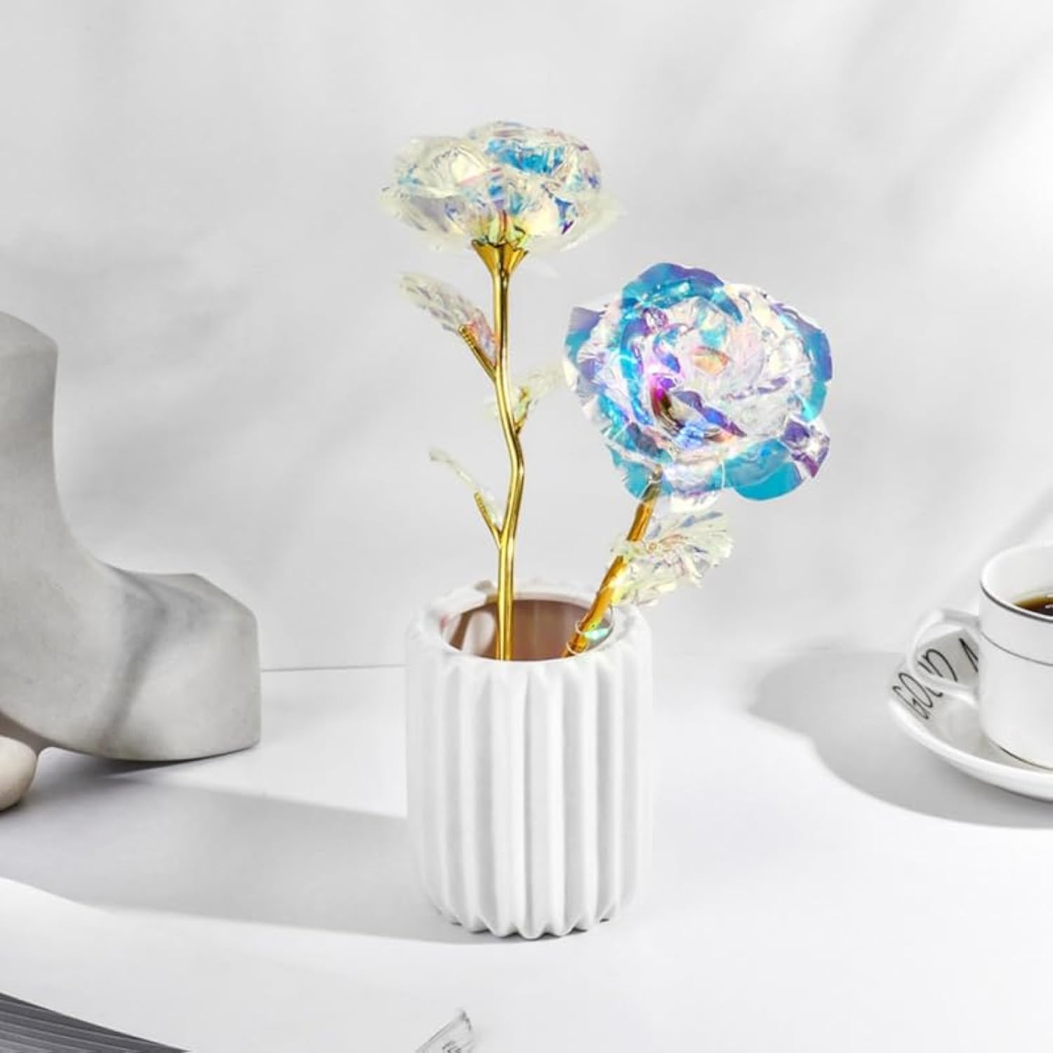 20Pcs Artificial Colorful Flowers Galaxy Rose Crystal Flower Glass Rose Gifts For Wedding, Mother' S Day Memorable Days, Color A