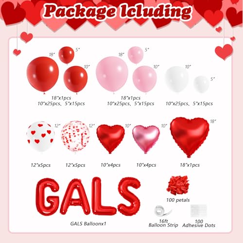 Galentines Day Balloon Arch Kit, Galentines Day Party Decorations with Rose Petals for Bridal Wedding Bachelorette Engagement Birthday Romantic Valentines Party Decorations