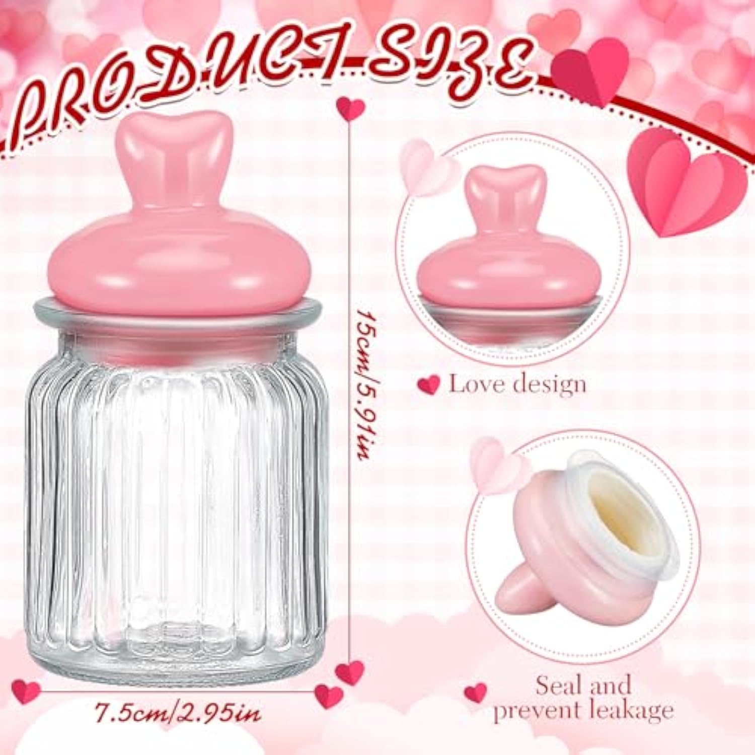 4 Pcs 16 Oz Valentine'S Day Glass Candy Jars Clear Valentines Containers With Ceramic Heart Lid Cute Decorative Storage Jars For Cookie Chocolate Nut(Pink,Red,Rose,White,Classic Heart)