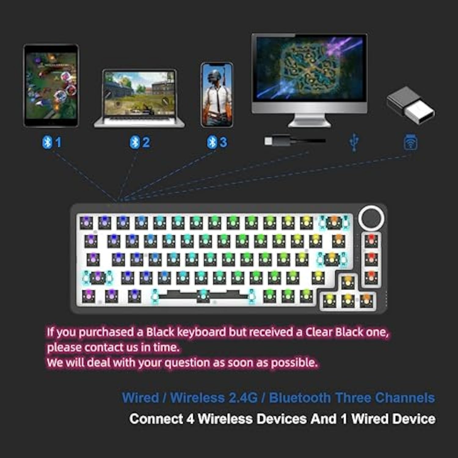 Lk67 65% Rgb Modular Diy Mechanical Keyboard, 67 Keys Hot Swappable 3Pin/5Pin