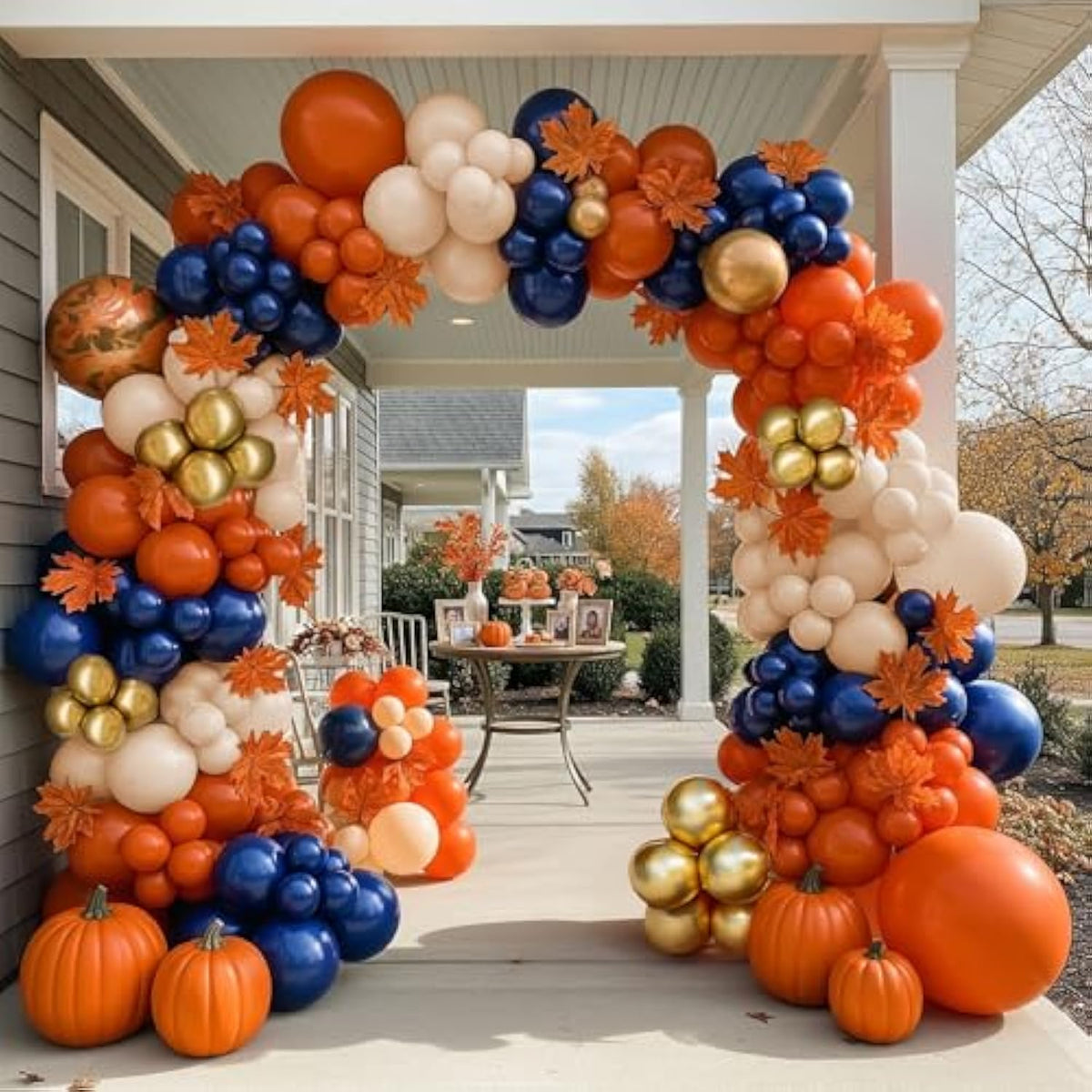 Burnt Orange Balloon Arch Kit: Navy, Cream, Gold, Autumn Party Decor