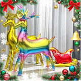 5 Pc Christmas Foil Balloons Reindeer Santa Sleigh Mylar Xmas Party Decor
