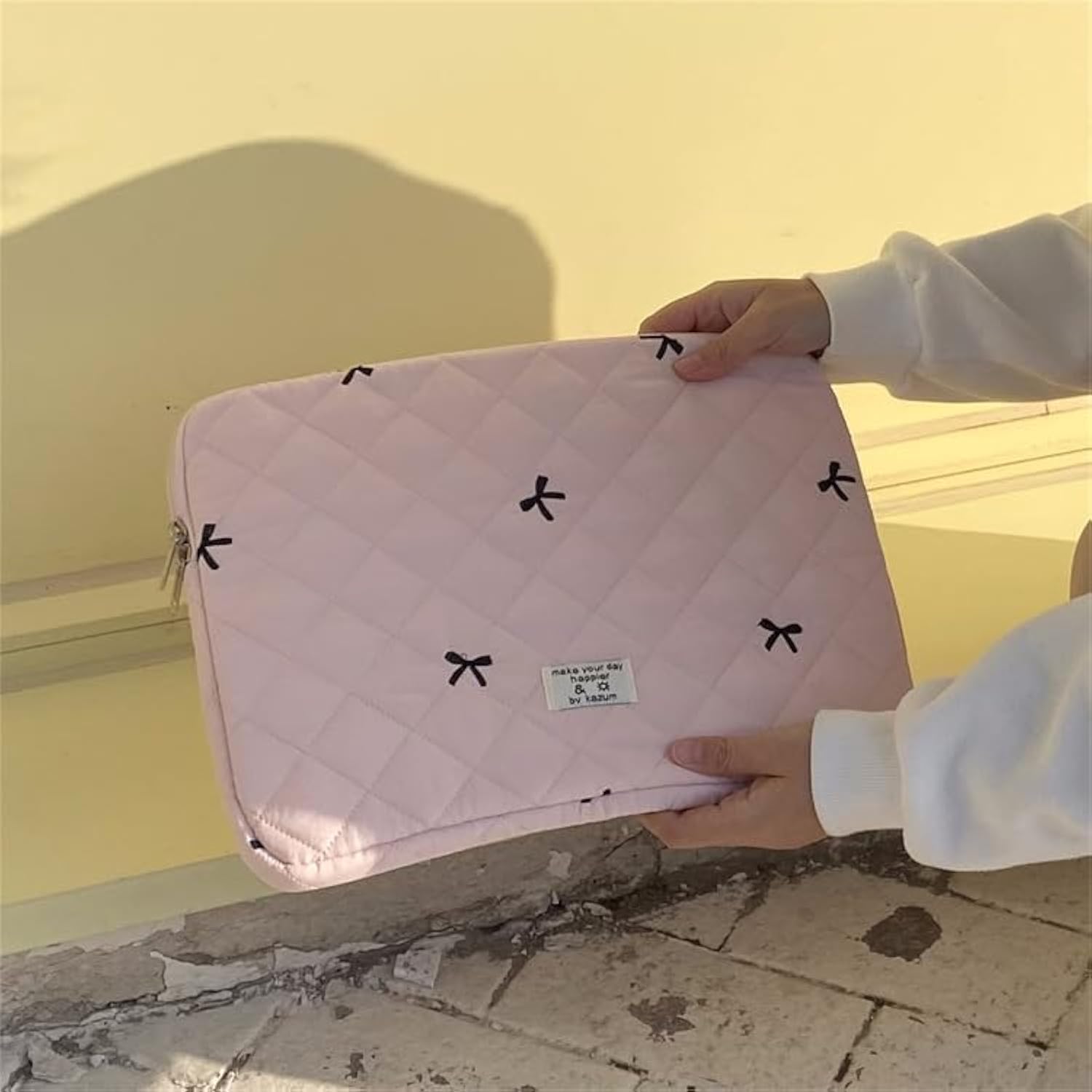 Cute Bow Graphic Carrying Laptop Bag Y2K Preppy Laptop Sleeve Case Bag Kawaii Pad Computer Protect Case Pouch (13-14 Inch,Pink)