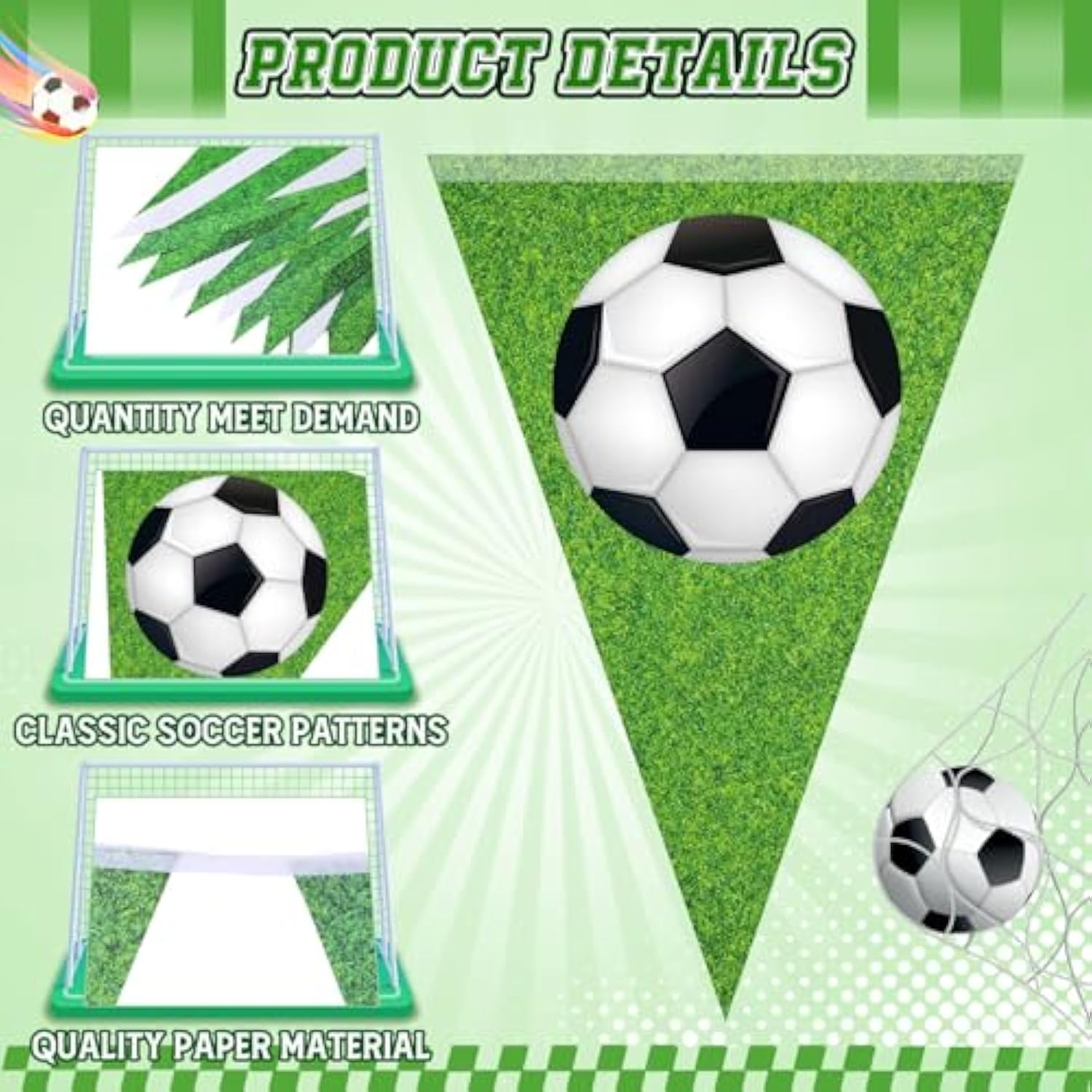 5 Pack Green Soccer Banners Soccer Party Decorations Sports Champion Paper Pennants Green Hanging Triangle Flags Garland Bunting For Sports Game Fans Outdoor Indoor Birthday Party Supplies