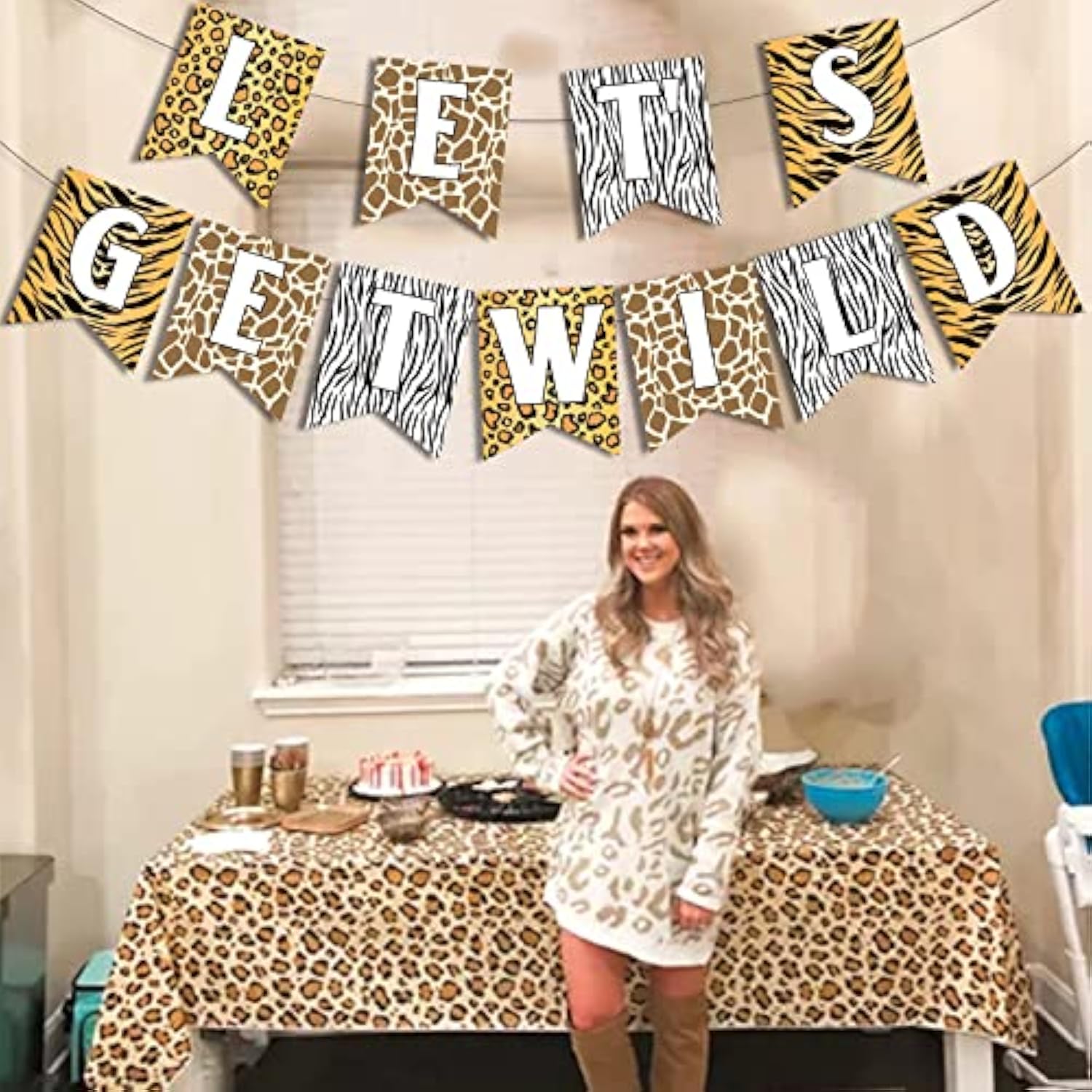 Let'S Get Wild Banner Cheetah Print Banner Leopard Hang Garland For Jungle Safari Animal Birthday Bachelorette Party Decorations