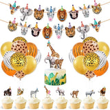 Safari Party Animal Birthday Set – Wild One Banner, Balloons, Cake & Cupcake Toppers Jungle Decor