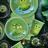 Frog Birthday Decorations Tableware - Green Frog Theme Baby Shower Birthday Party Supplies Decor, Paper Plate, Cup, Napkin, Disposable Cutlery, Serves 24