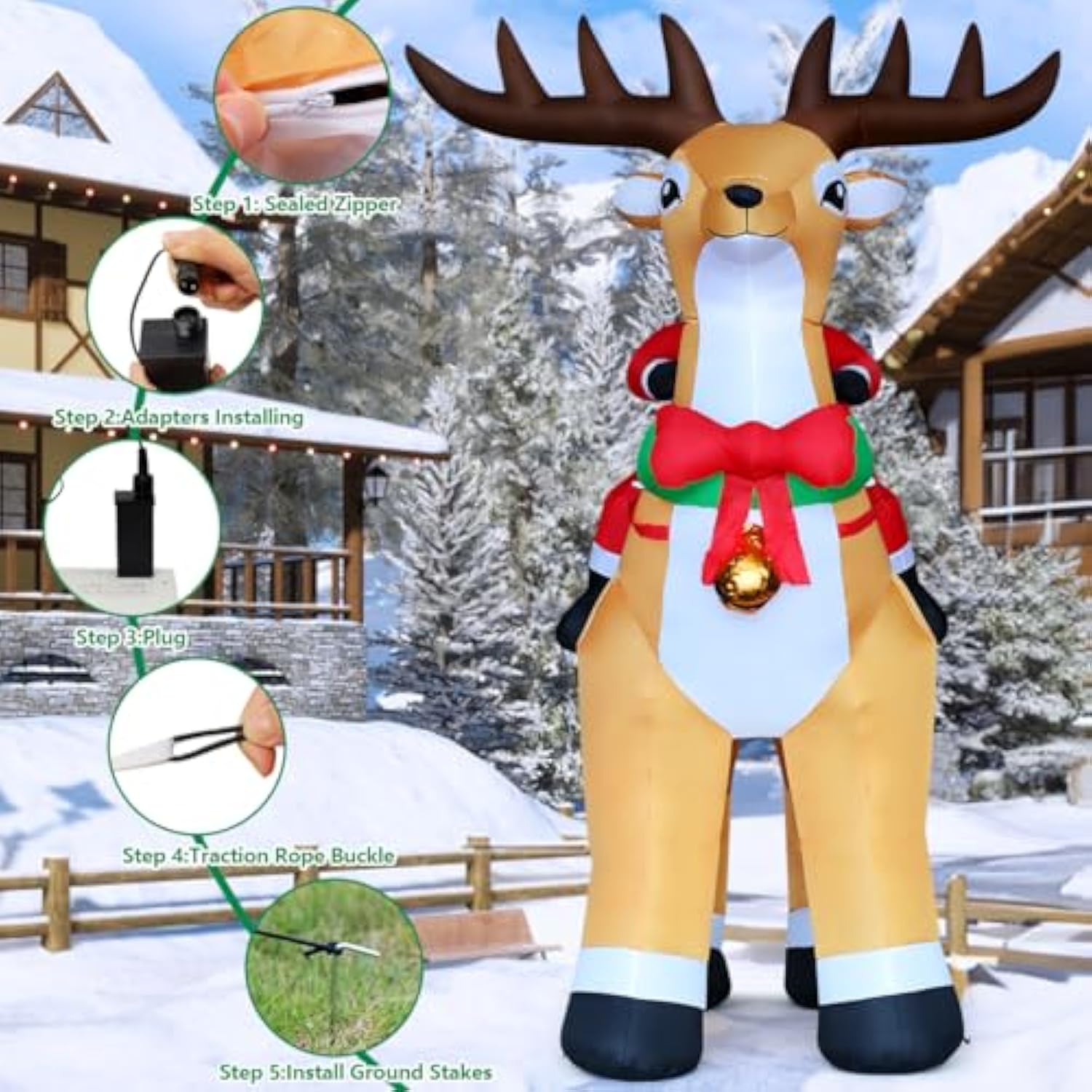9.8Ft Christmas Inflatables Outdoor Decorations Santa Riding Reindeer,Blow Up Santa Claus With Built-In Led Lights For C