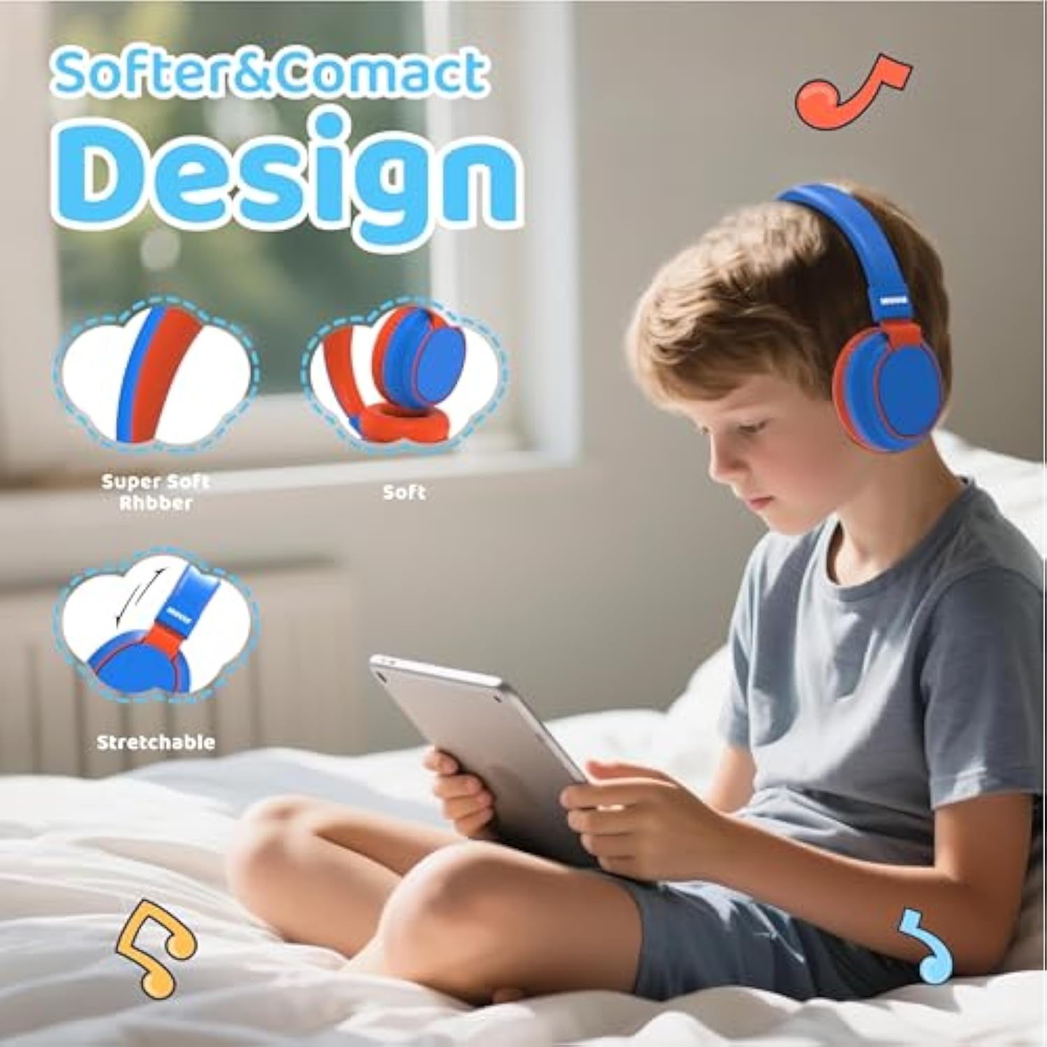 Kids Headphones Bluetooth 5.3 Wireless 60H Play Time Volume Limited 85/110Db Over Ear Foldable Protection Headset/Wired Aux Builtin Mic For Boy Girl Travel School Pad Tablet Blue