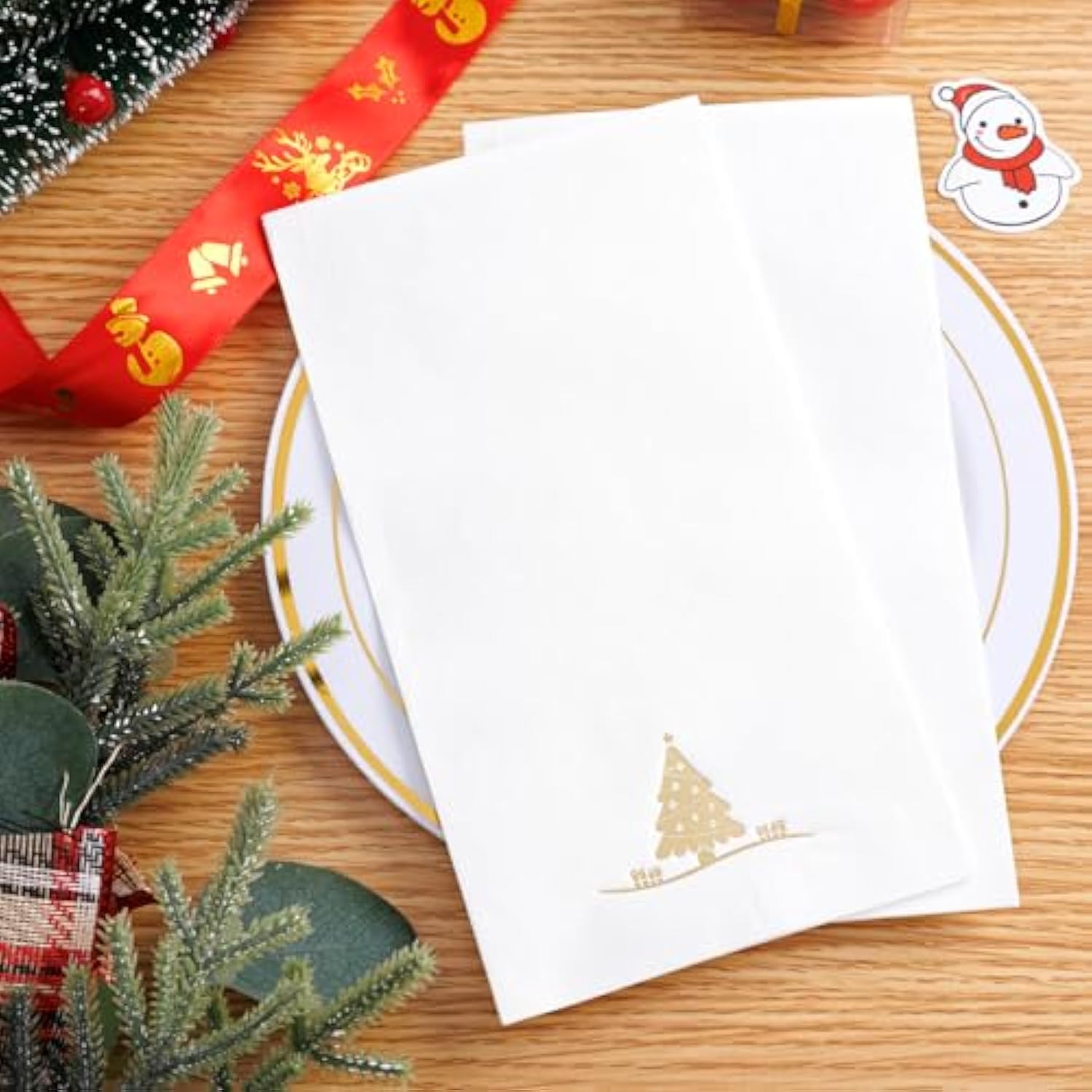 100Pcs Christmas Gold Napkins Disposable - Heavy Duty Christmas Tree Napkin - Yule Paper Hand Towels - Xmas Gold Napkin For Kitchen Bathroom Noel Parties Dinners And Events