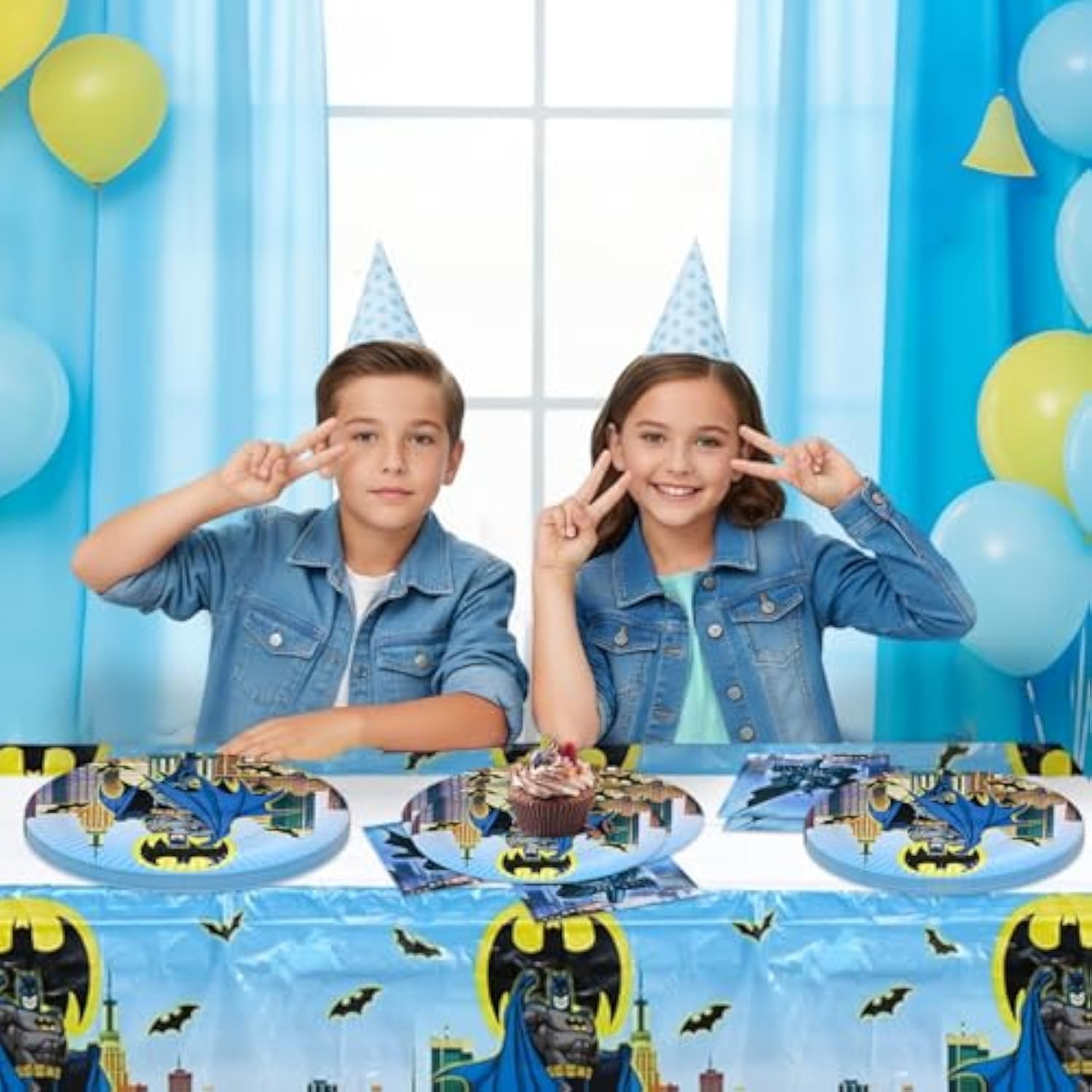41Pcs Batmans Birthday Party Supplies Include 20 Plates, 20 Napkins Tablecloth For The Party Decoration (Green5)