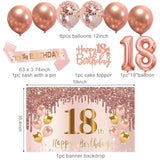 18Th Birthday Decorations For Girls, Pink Rose Gold Happy 18 Years Old Birthday Banner Backdrop Balloons Sash Table Cake Topper Honeycomb Centerpieces Hanging Swirls Paper Fans Party Supplies