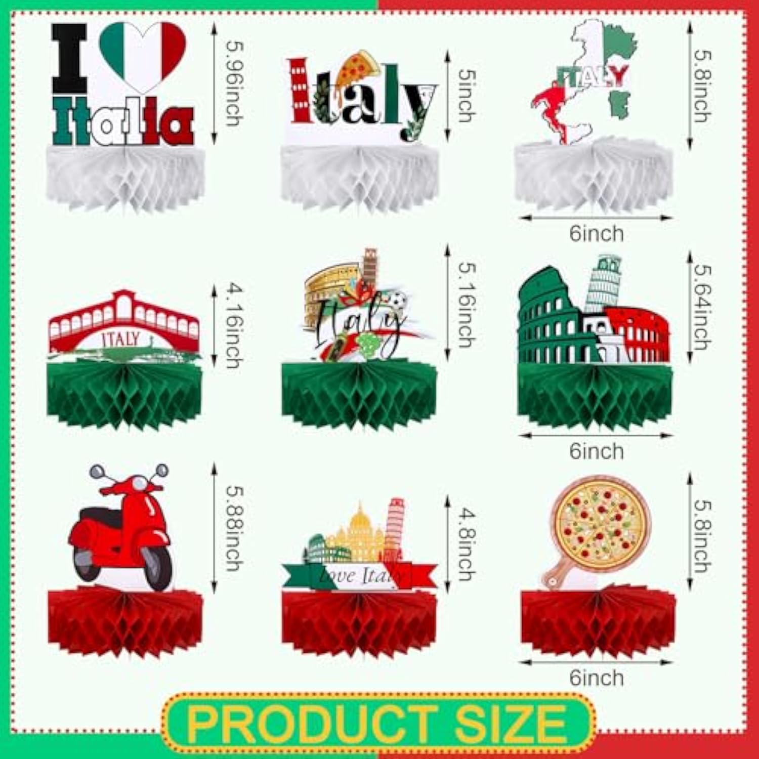9 Pcs Italy Party Decorations Theme Honeycomb Centerpieces For Table I Love Italy Birthday Party Decorations Photo Booth Props For Republic Day Supplies Italian Home
