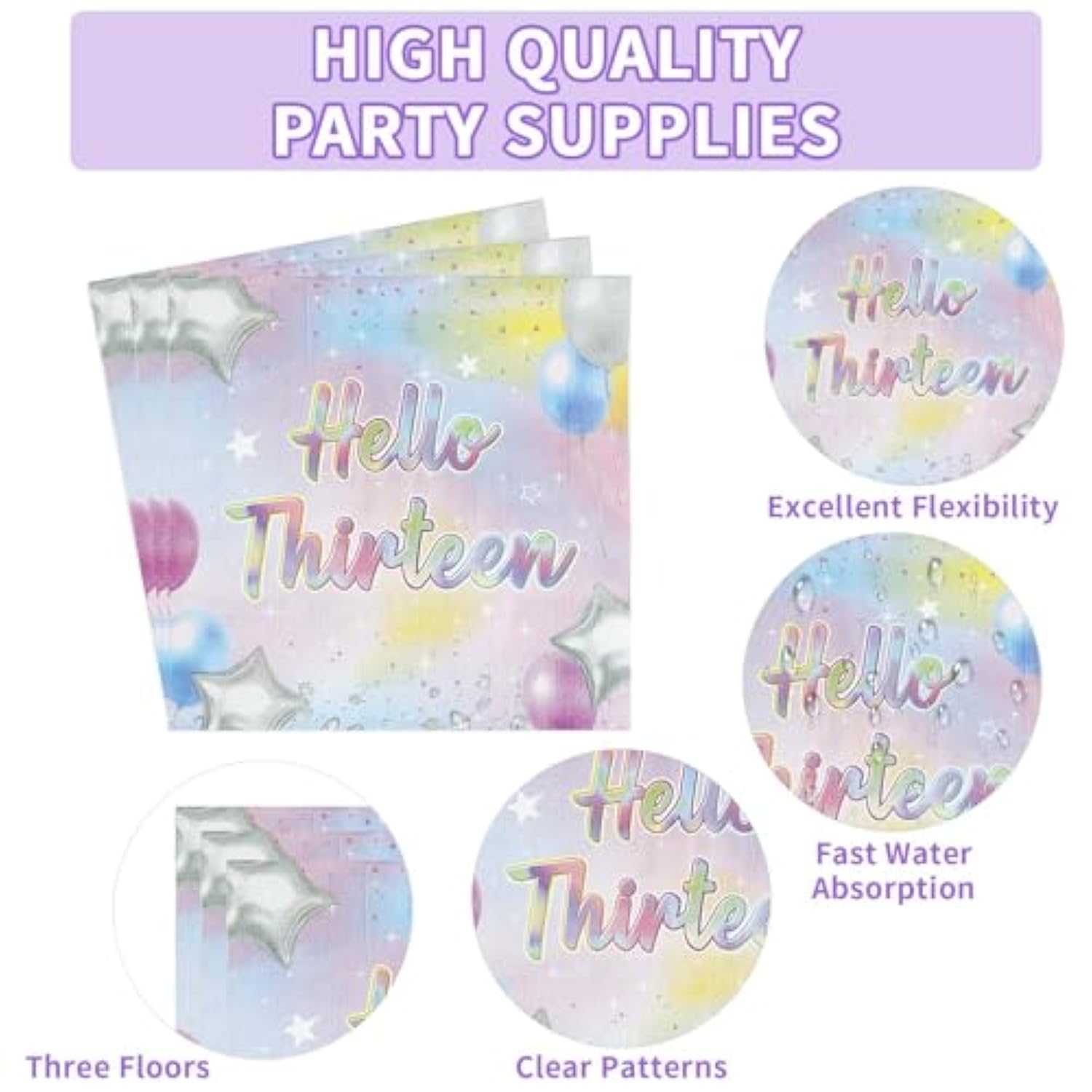 96Pcs 13Th Birthday Decorations Iridescent 13Th Party Plates And Napkins Disposable 350Gsm Official Teen Birthday Tableware Set For Teen Girls Happy 13 Year Old Party Supplies, Serves 24