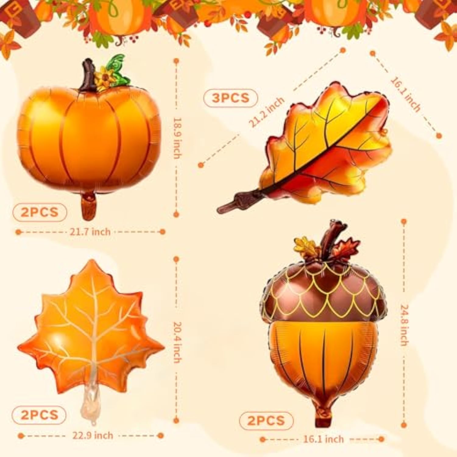 Fall Balloons Thanksgiving Pumpkin Maple Leaf Mylar Foil Autumn Party Decor