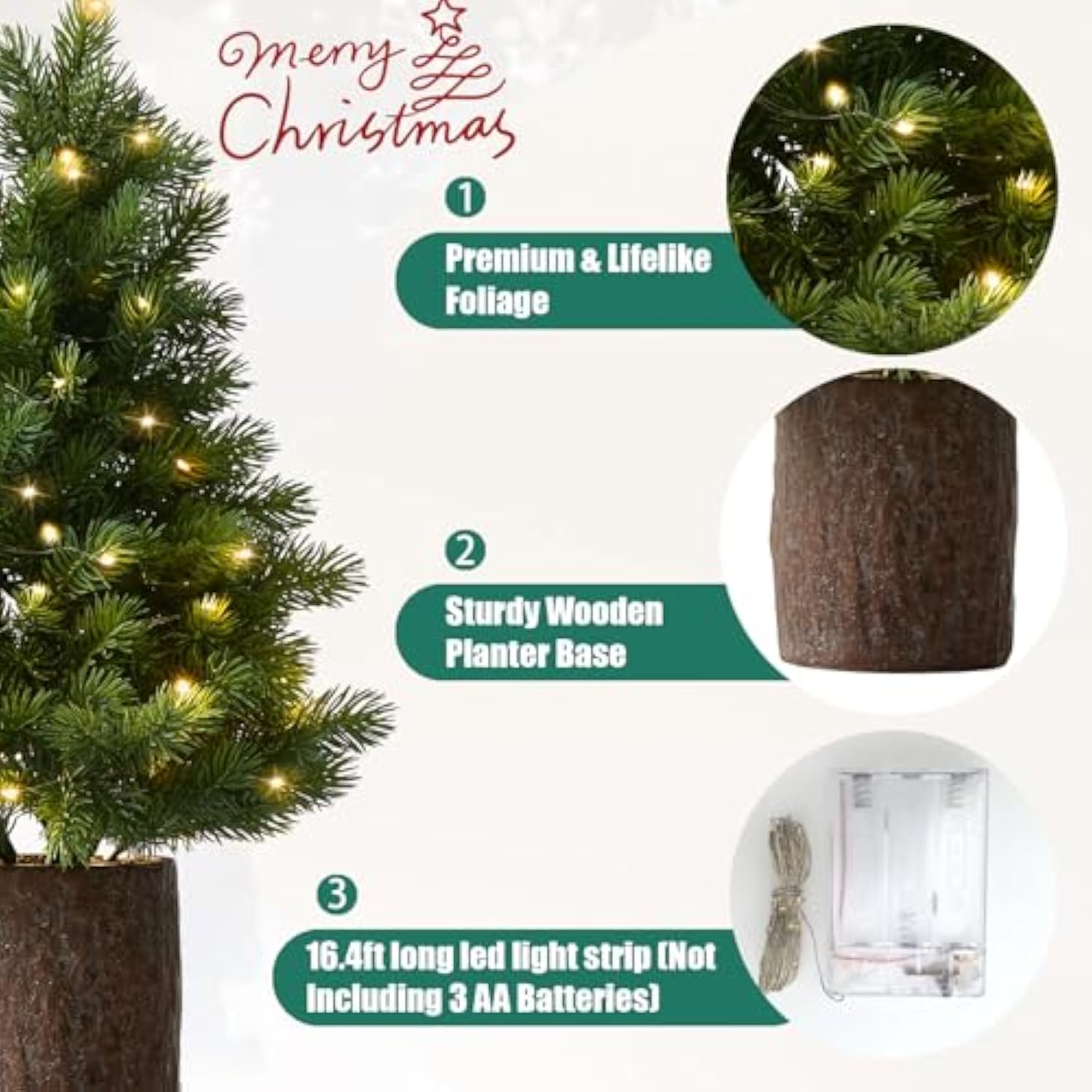 19.7" Table Top Artificial Christmas Tree With Wooden Planter - Small Potted Tabletop Christmas Tree,Norfolk Pine Desktop Xmas Tree For Home, Office, Party, Holiday Decor
