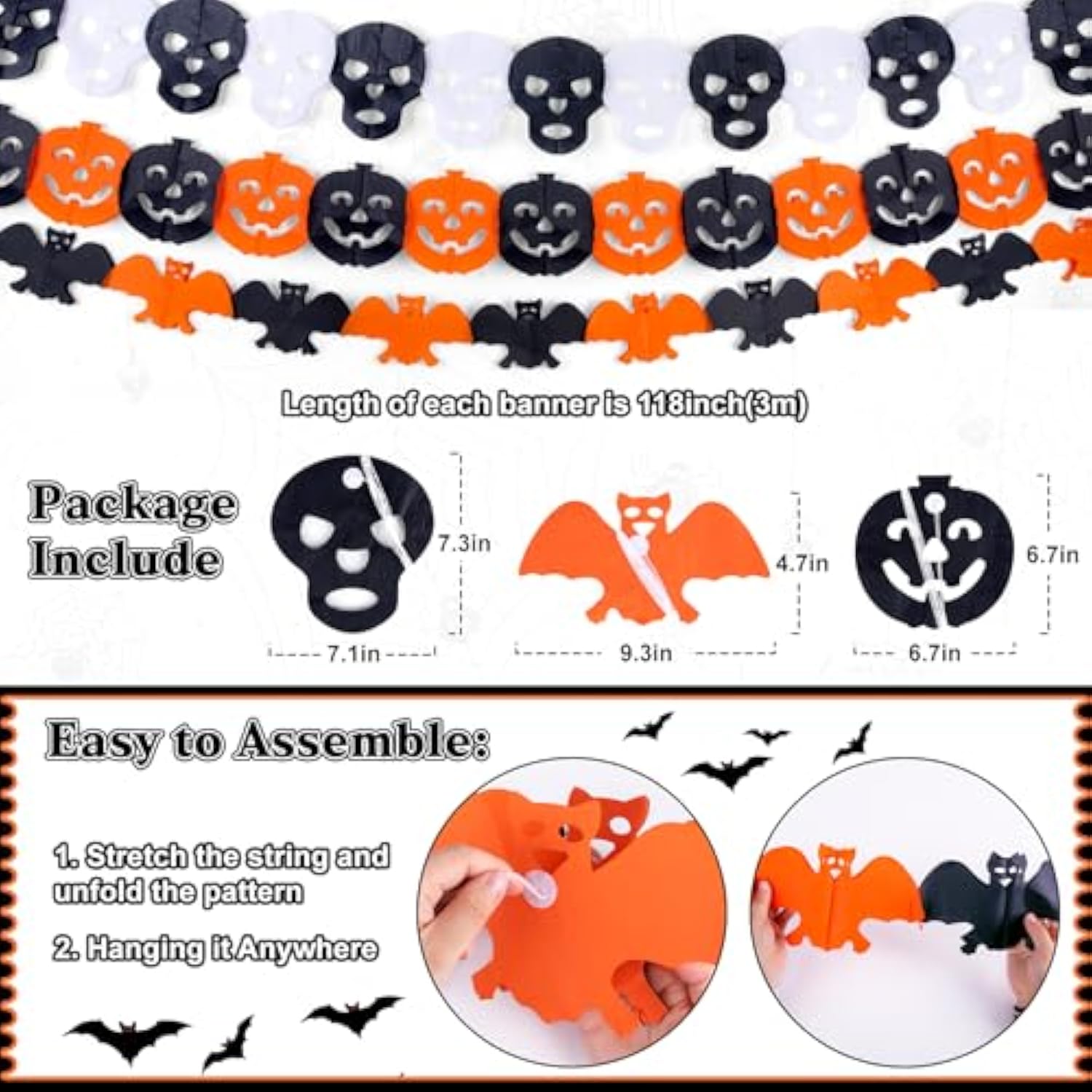 37Pcs Halloween Party Decorations Kit with Banner Pumpkin Bat Ghost Garland Swirls Decor