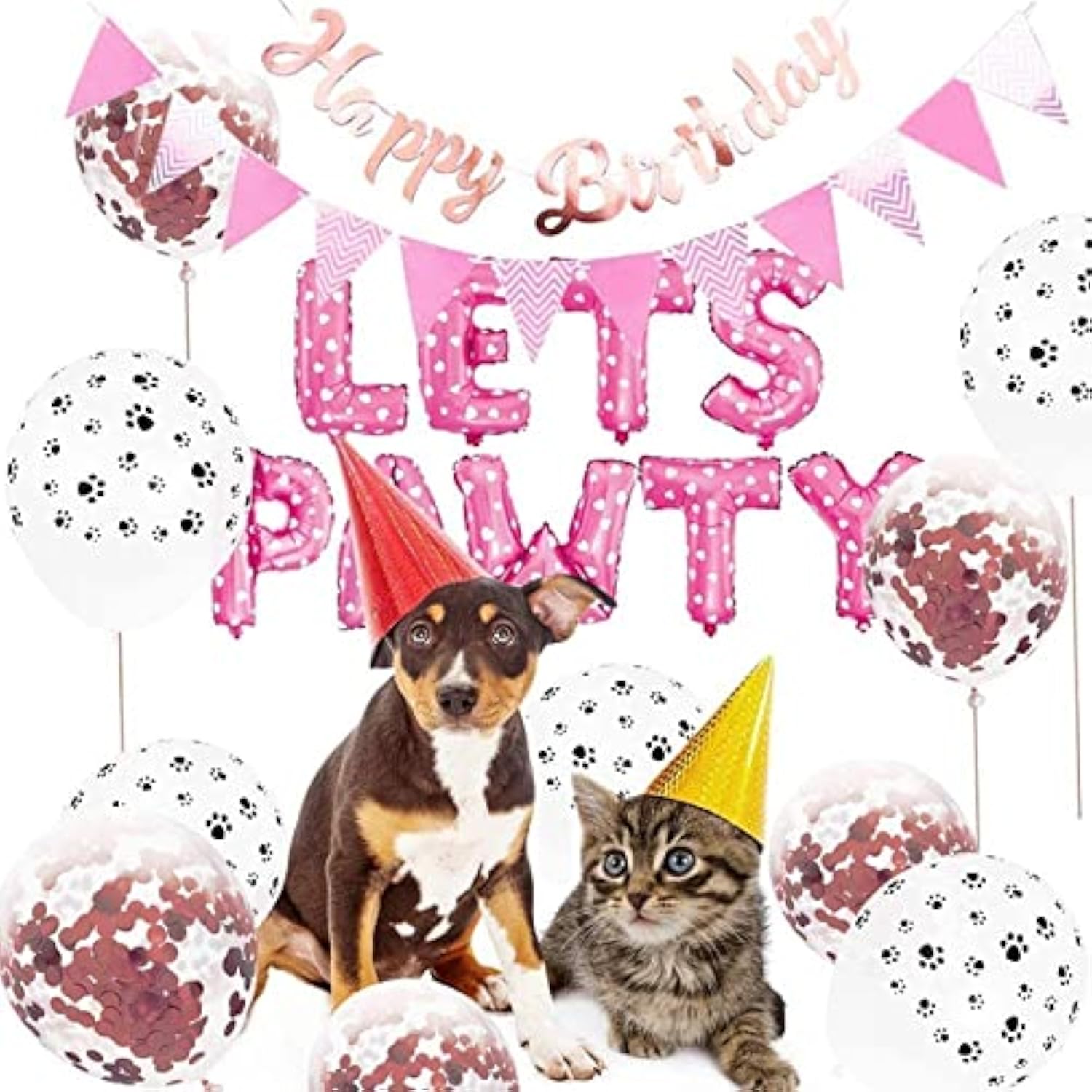 Dog Cat Birthday Party Supplies, Paw Print Balloons & Happy Birthday Banner Decor