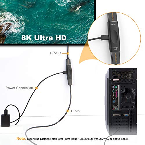 Displayport 1.4 Repeater, Displayport Signal Booster, Signal Amplifier With 8K Video Resolution Compatible For Oculus Rift S, Htc Vive Pro, Valve Index, Gaming Monitor, Projector