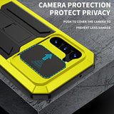 Samsung Galaxy S23 Plus Metal Case with Slide Camera Cover Built in Screen Protector Full Body Hybrid S24 Plus Case Metal Kickstand Military Heavy Duty Armor Silicone Case for Men and Women (Yellow)