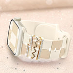 Silicone Strap For Series 10 Apple Watch Band 42/41Mm, Stylish Checkerboard Bracelet With Gold Bling Z Charm For Iwatch 40/38Mm Series 9 8 7 6 5 4 3 Se, Designer Sport Wristband For Apple Watch Bands