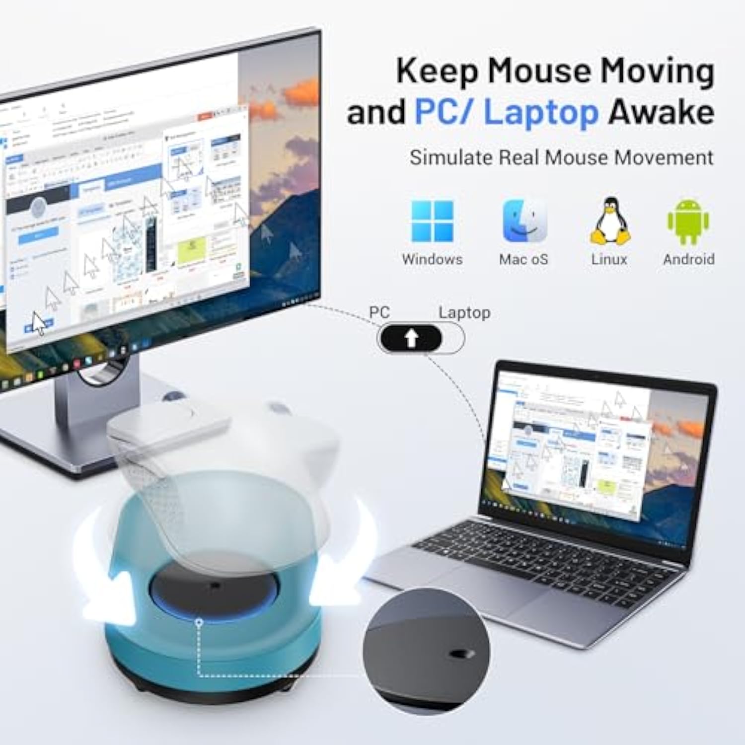 Mouse Jiggler Usb C With Lcd Timer,Mouse Mover Jiggler With 3 Realistic Random