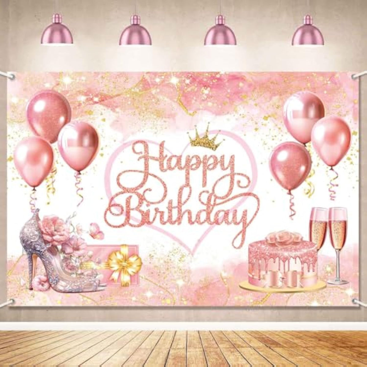 Rose Gold Happy Birthday Backdrop – 5x3ft Pink Banner for Girls' Party Decor & Photo Background