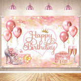 Rose Gold Happy Birthday Backdrop – 5x3ft Pink Banner for Girls' Party Decor & Photo Background