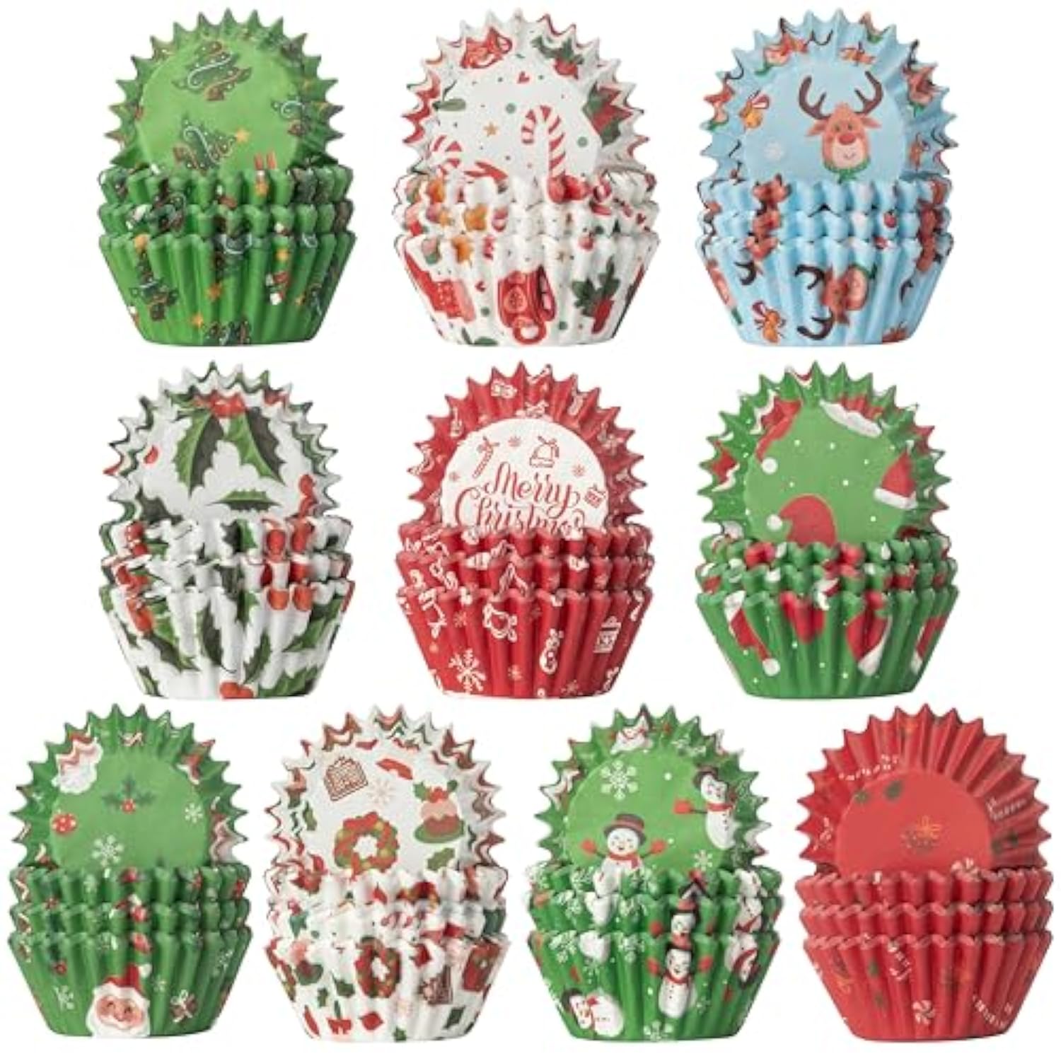 600Pcs Christmas Mini Cupcake Paper Liners, Merry Christmas Baking Cups Muffin Case Cupcakes Wrappers, Xmas Tree Santa Claus Snowman Cake Wrap Making Supplies For Xmas Eve Party (10 Styles)