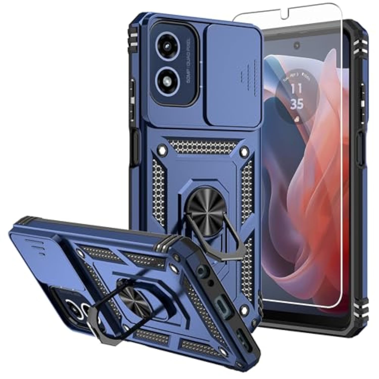 Moto G 5G 2024 Case with Screen & Camera Cover Military Grade Blue