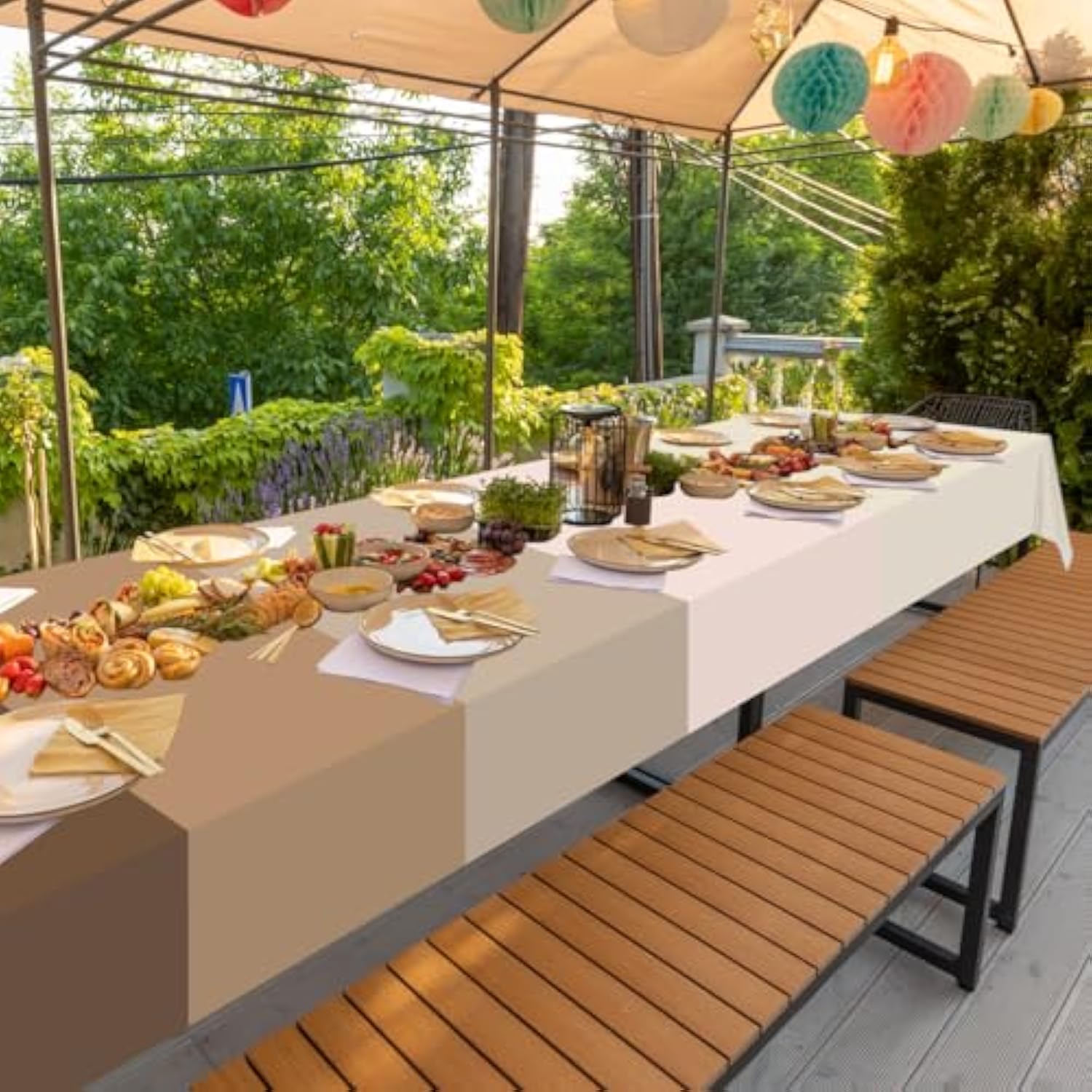 54 X 108 Inch Boho Tablecloths-5Pcs Gradient Brown Neutral Disposable Plastic Table Covers For Baby Shower,Birthday,Wedding