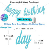 Blue Happy Birthday Decorations – Blue Happy Birthday Banner, Paper Pom Poms, Hanging Swirls And Glitter Circle Dots Garland For Birthday Party Decorations