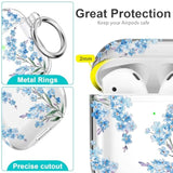 Protective Clear Floral Case Cover With Cleaner Kit Portable Shockproof Women Girls With Keychain For Apple Airpods 2/1 Charging Case - Clear/Blue Flower