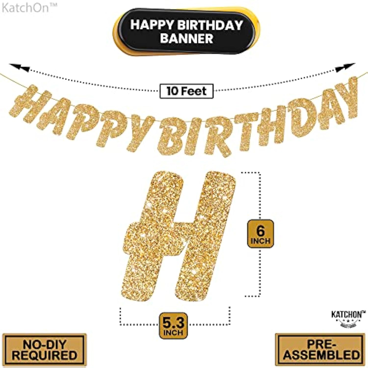 Glitter Gold Happy Birthday Banner 10ft Party Decorations