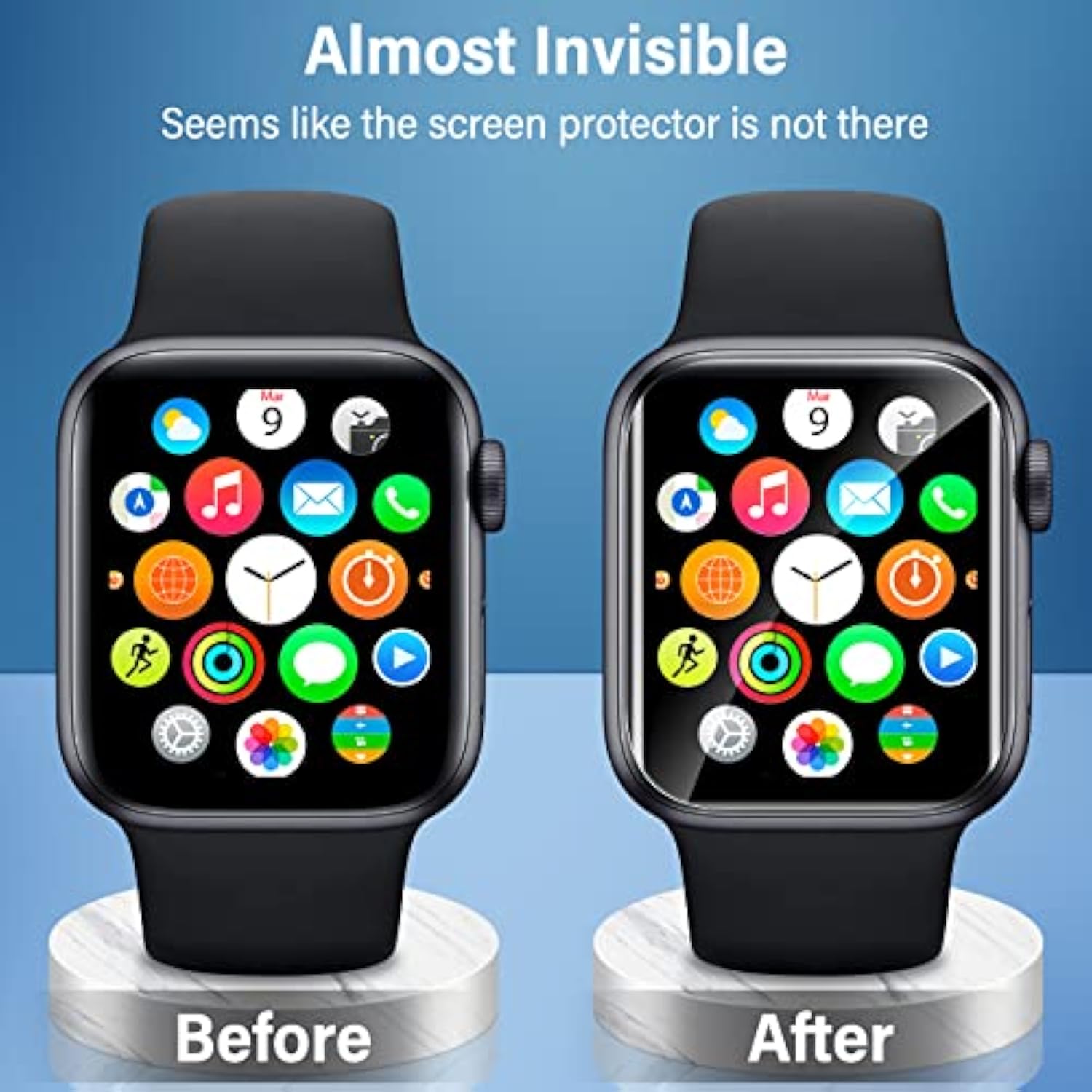 6-Pack Clear TPU Screen Protector for Apple Watch SE 4-6 40mm Bubble Free