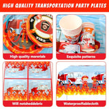 Fire Truck Birthday Party Supplies,16 Guests Fire Truck Party Tableware, Firetruck Decorations Balloons Plates Napkins Tablecloth Etc Fireman Birthday Party Decorations