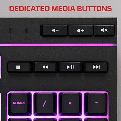 Alloy Core RGB Membrane Gaming Keyboard, Comfortable Quiet Silent Keys with RGB LED Lighting Effects, Spill Resistant, Dedicated Media Keys,