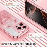 Glitter iPhone 16 Pro Max Case with MagSafe Compatibility, Clear Sparkle Plating, Shockproof Protection for Women and Girls, Pink Color, Full Camera Coverage, Magnetic Ring Holder