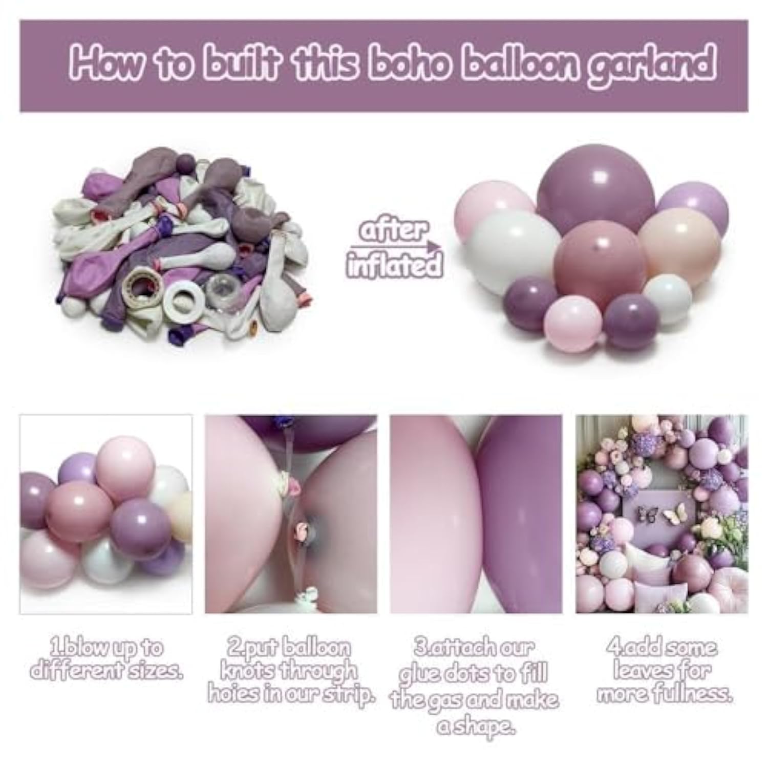 81pcs Purple & Pink Balloon Arch Kit for Baby Shower, Wedding and Boho Party Decor
