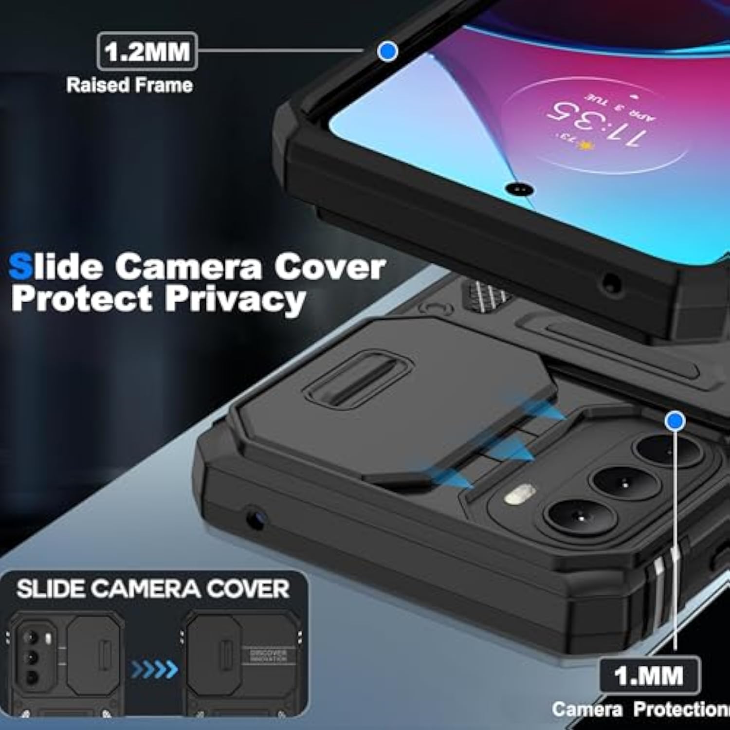 For Moto-G-Stylus-5G-2022 Case With [2Pcs] Hd Screen Protector, [Military Grade Shockproof] & Slide Camera Cover, 360° Rotated Ring Kickstand Protective Case For Moto G Stylus 5G 2022, Black