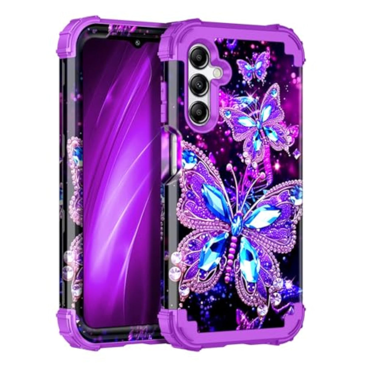 Glow in the Dark Heavy Duty Shockproof Case for Samsung Galaxy A16 5G 6.7 inch, Purple, 3 in 1 Design with Plastic Bumper and Silicone Inner Frame
